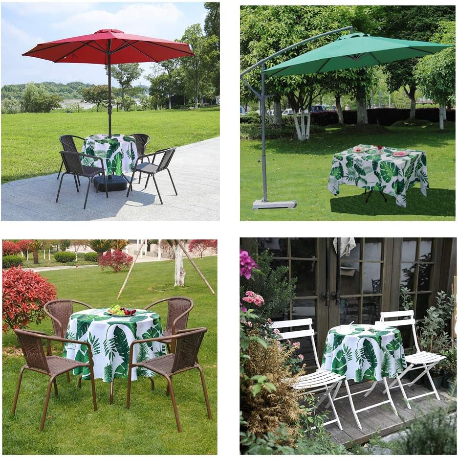 Outdoor Tablecloth round 60" Spillproof Outdoor Tablecloth with Umbrella Hole Zipper for Spring Summer Patio Table (Tropical Leaf)