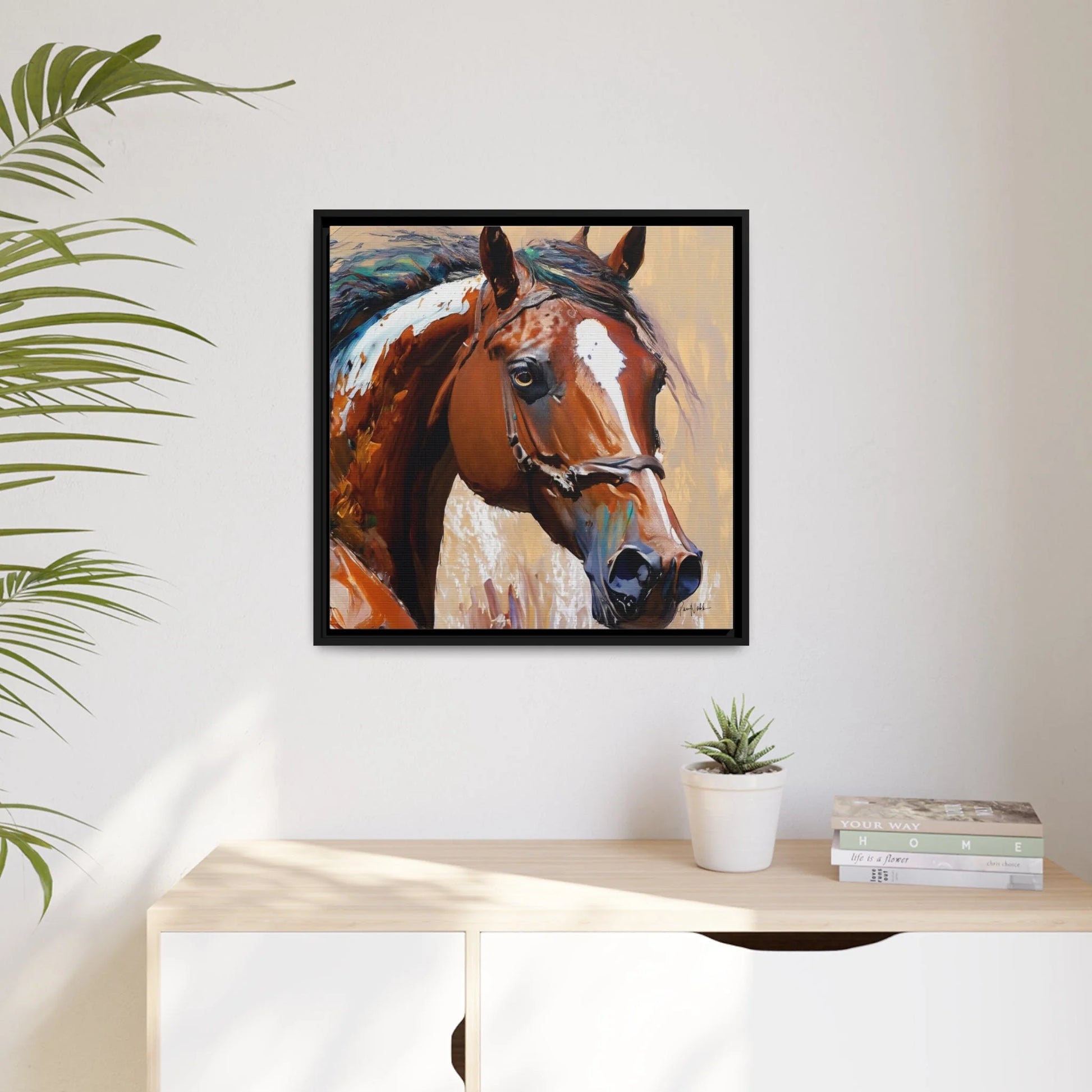 Equine Elegance: Brown Horse Portrait Canvas Wall Art by Queennoble