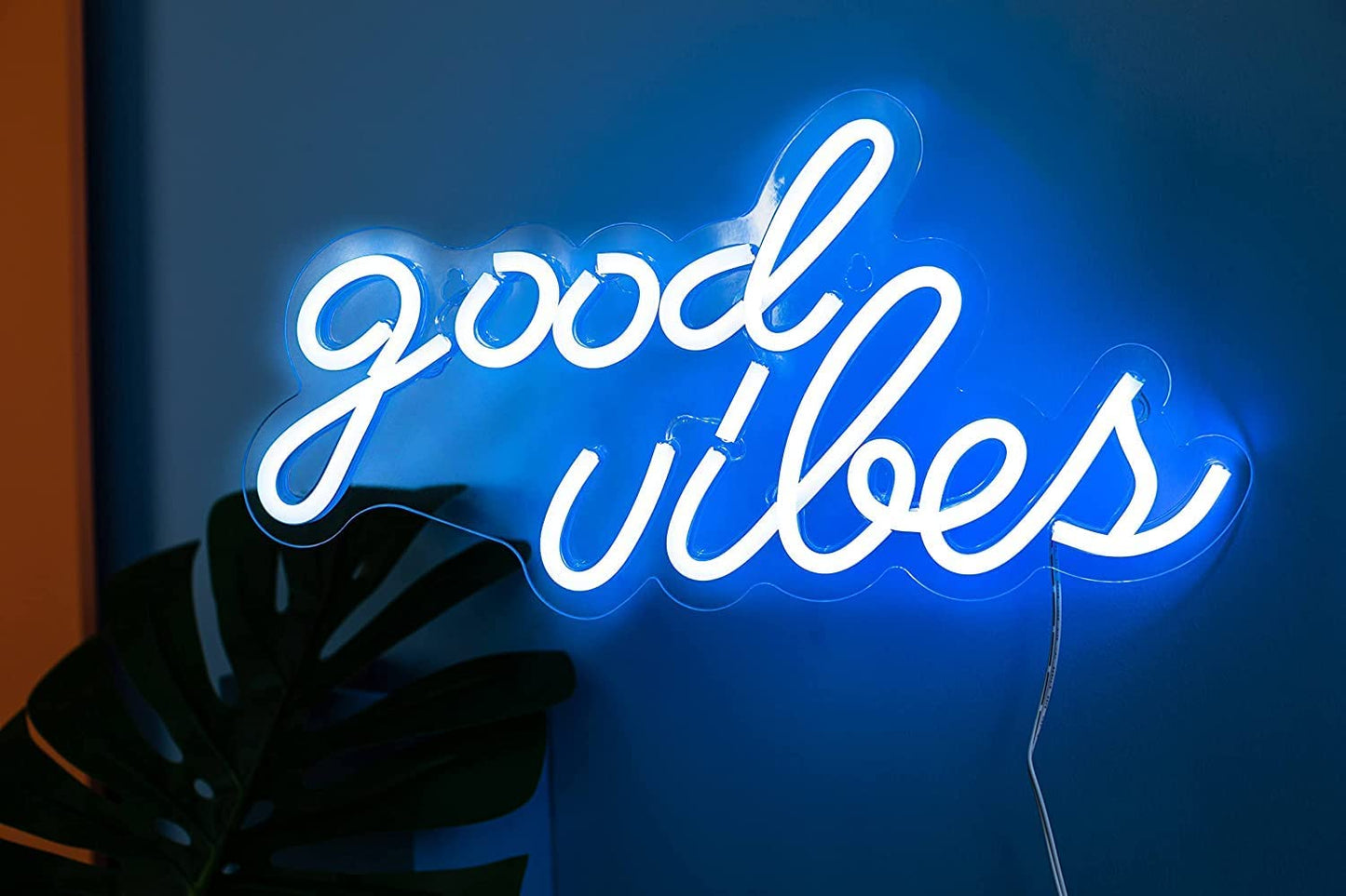 Good Vibes Neon Sign for Bedroom Wall Decor Powered by USB Neon Light, Ice Blue Color,16.1"X8.3"X0.6"