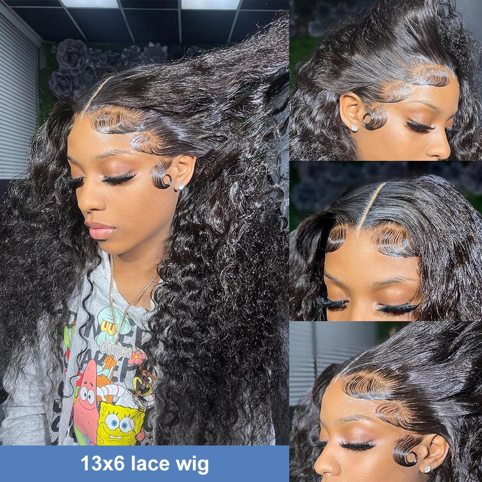 Professional title: "Premium Water Wave 360 Lace Front Wig - Human Hair Wigs for Women with Loose Deep Curly Style, 13X4 Lace Frontal, Glueless Virgin Brazilian Hair, 180% Density"