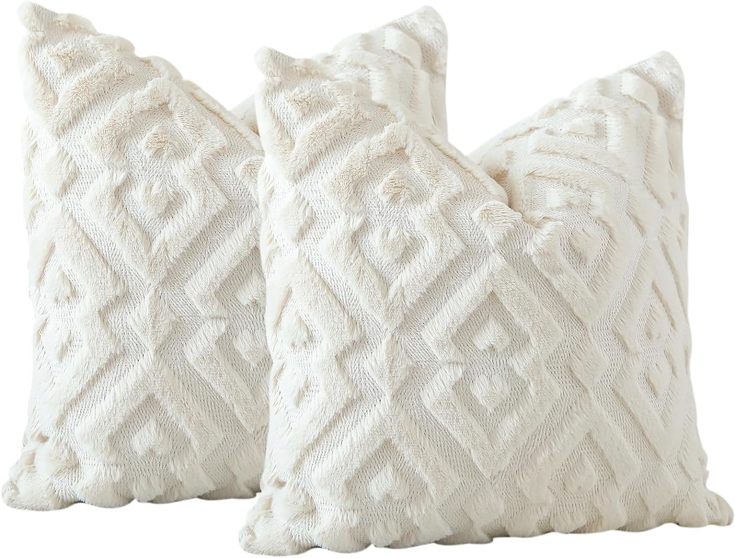 "Fluffy Clouds of Comfort: Double Trouble Softie Pillow Covers - The Ultimate Snuggle Buddies for your Sofa, Bed, or even your Car! (Color: Yawn-inducing Beige)"