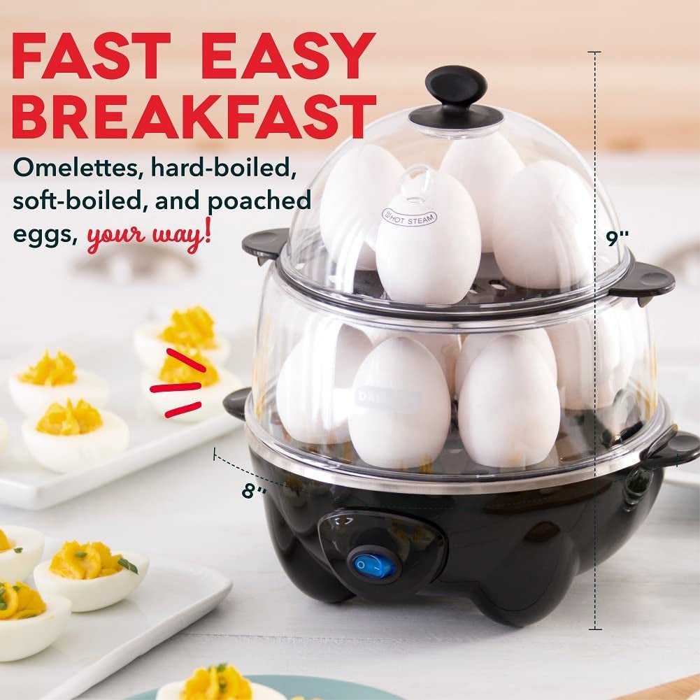 Professional title: " Deluxe Rapid Egg Cooker - Versatile 12 Capacity Appliance for Hard Boiled, Poached, Scrambled Eggs, Omelets, Steamed Vegetables, Dumplings & More - Black with Auto Shut off Feature"