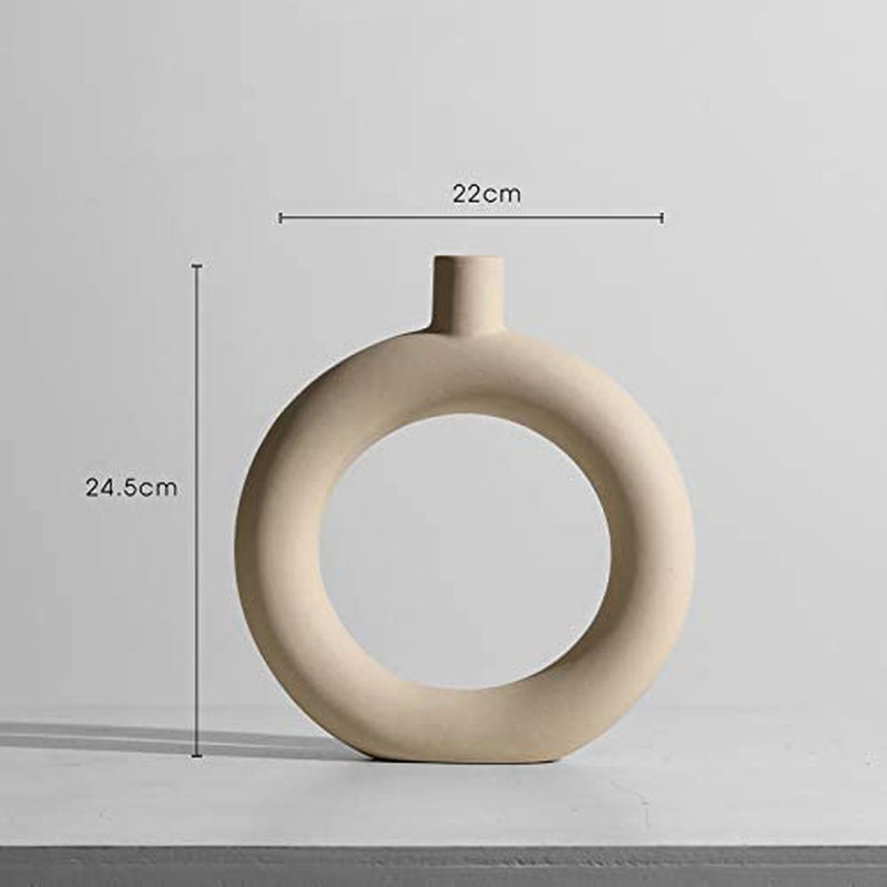 Contemporary Ceramic Vase - Modern Minimalistic Style - Decorative Vase for Home Decor (Round Sand)