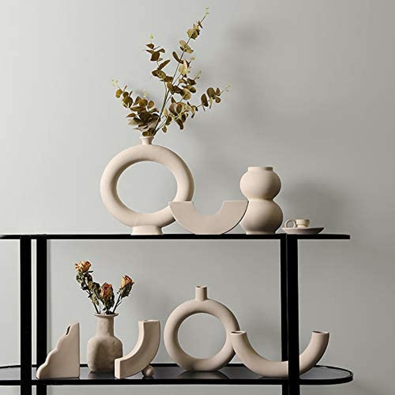 Contemporary Ceramic Vase - Modern Minimalistic Style - Decorative Vase for Home Decor (Round Sand)