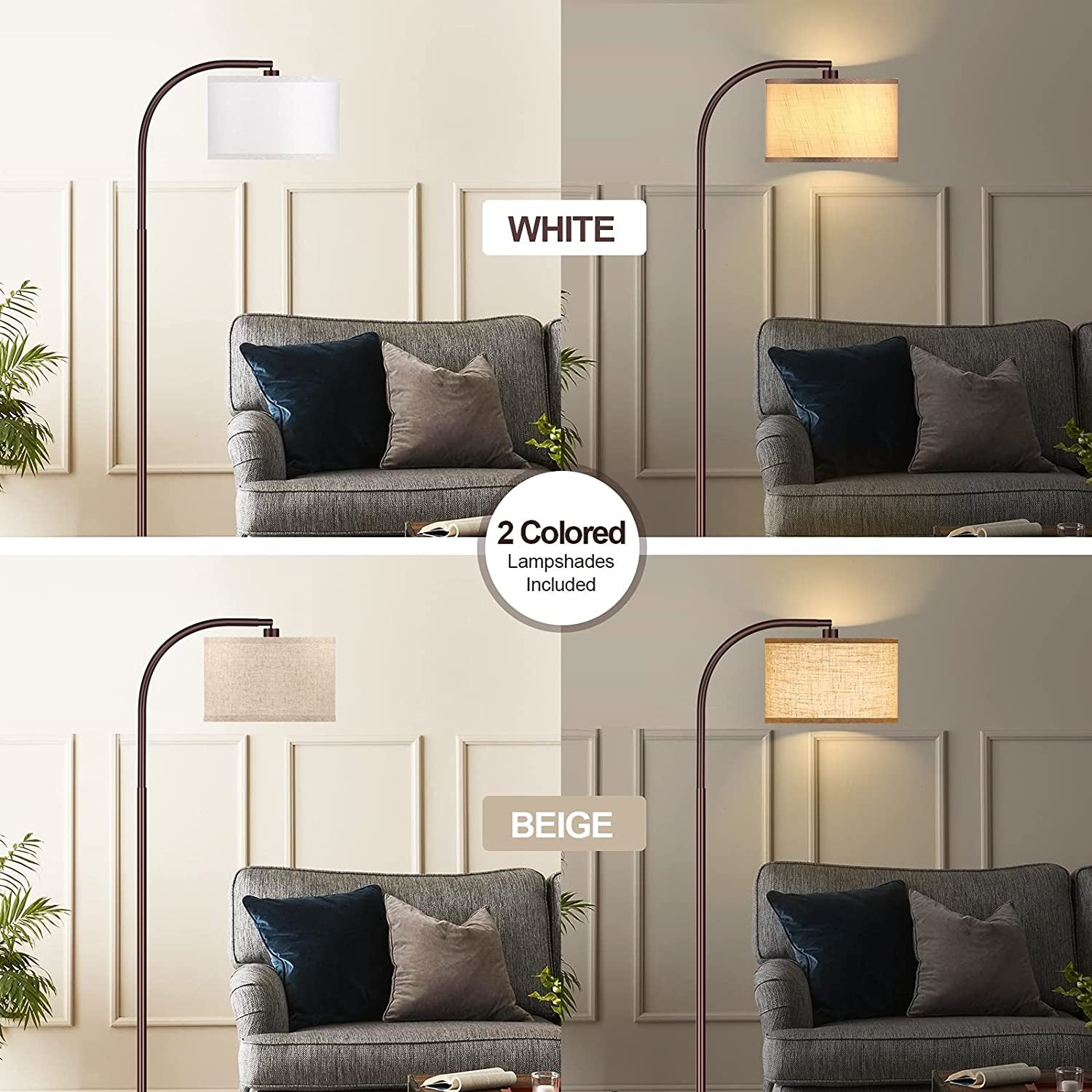"Modern Adjustable Floor Lamp for Bedroom Study -  Floor Lamp with 2 Lamp Shades (Beige/White), Oil-Rubbed Bronze LED Standing Lamp, Classic Tall Reading Pole Lamp with LED Bulb for Living Room"