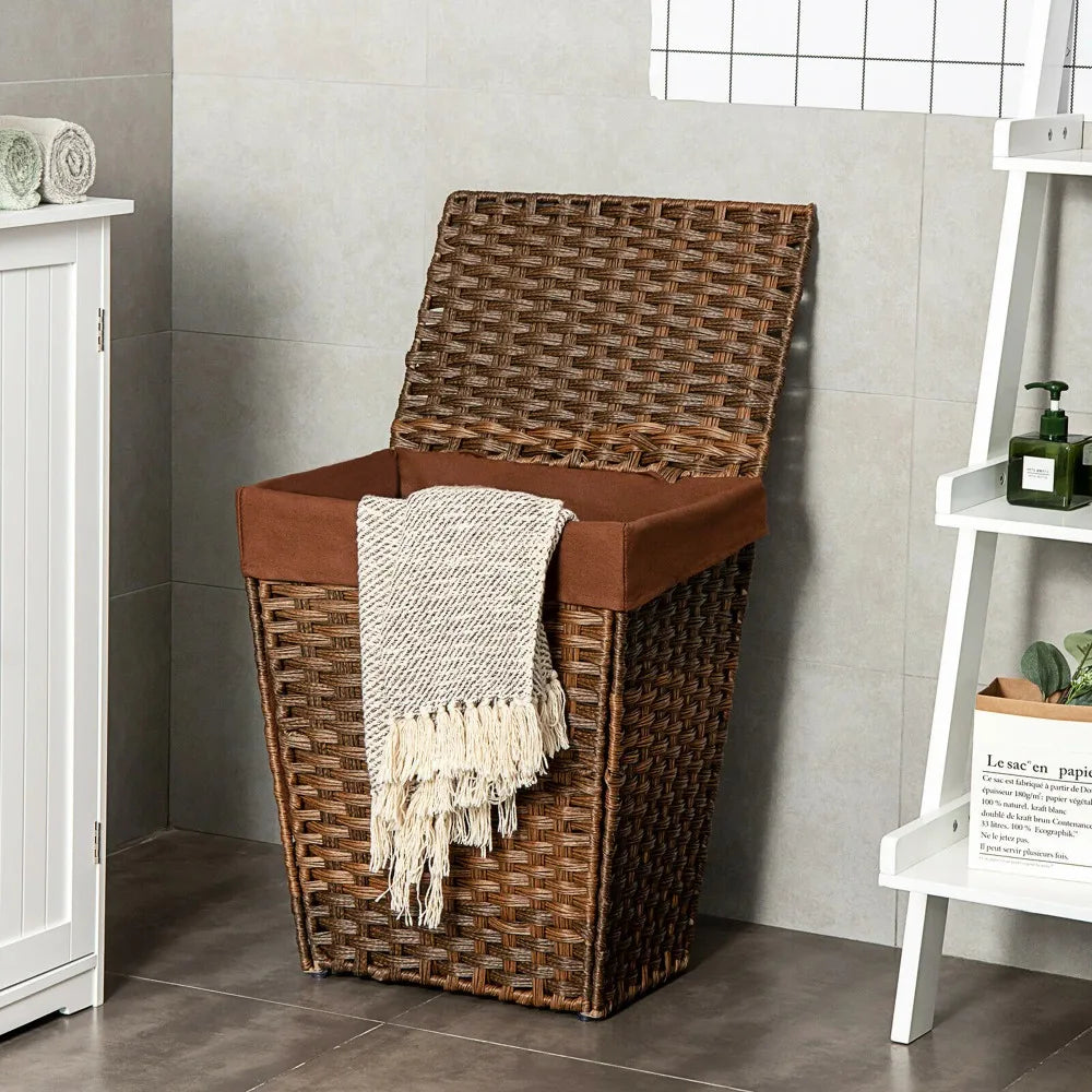 Laundry Hampers Handwoven Water-Proof Rattan with Removable Liner Lid Handles