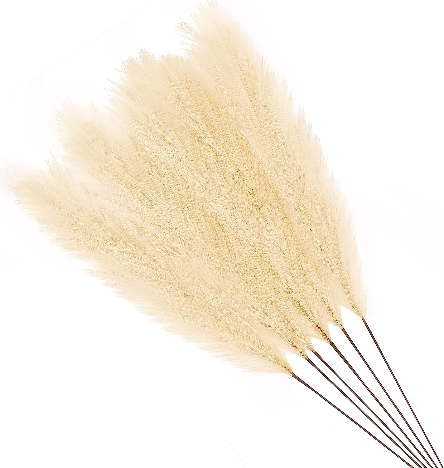 6 Stems Faux Pampas Grass Tall Extra Fluffy 48" (4Ft) - Home Decor Fake Artificial Large Plant for Flower Arrangements Weddings and Home Decor – Modern and Luxury Design Decorations (Beige)