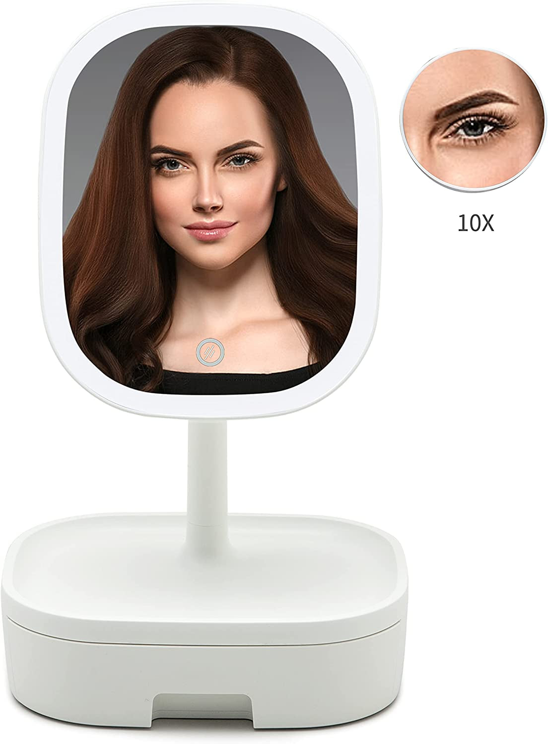 Professional title: " Portable Lighted Vanity Mirror with Magnification, Foldable Desk Mirror for Home and Travel - White"