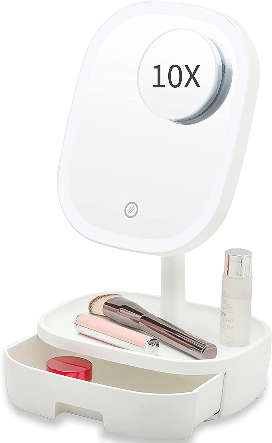 Professional title: " Portable Lighted Vanity Mirror with Magnification, Foldable Desk Mirror for Home and Travel - White"