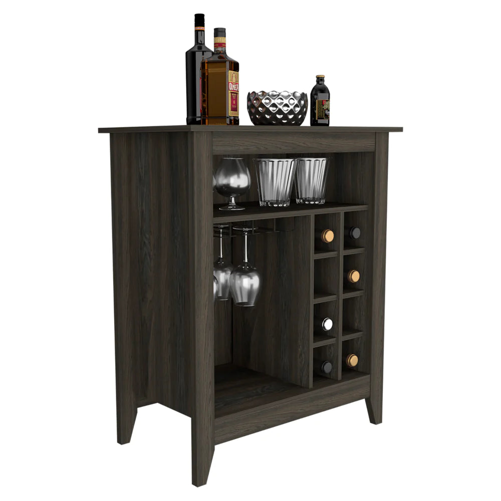 Castle Bar Cabinet with Open Shelf, Wine Cubbies, and Carbon Espresso Finish