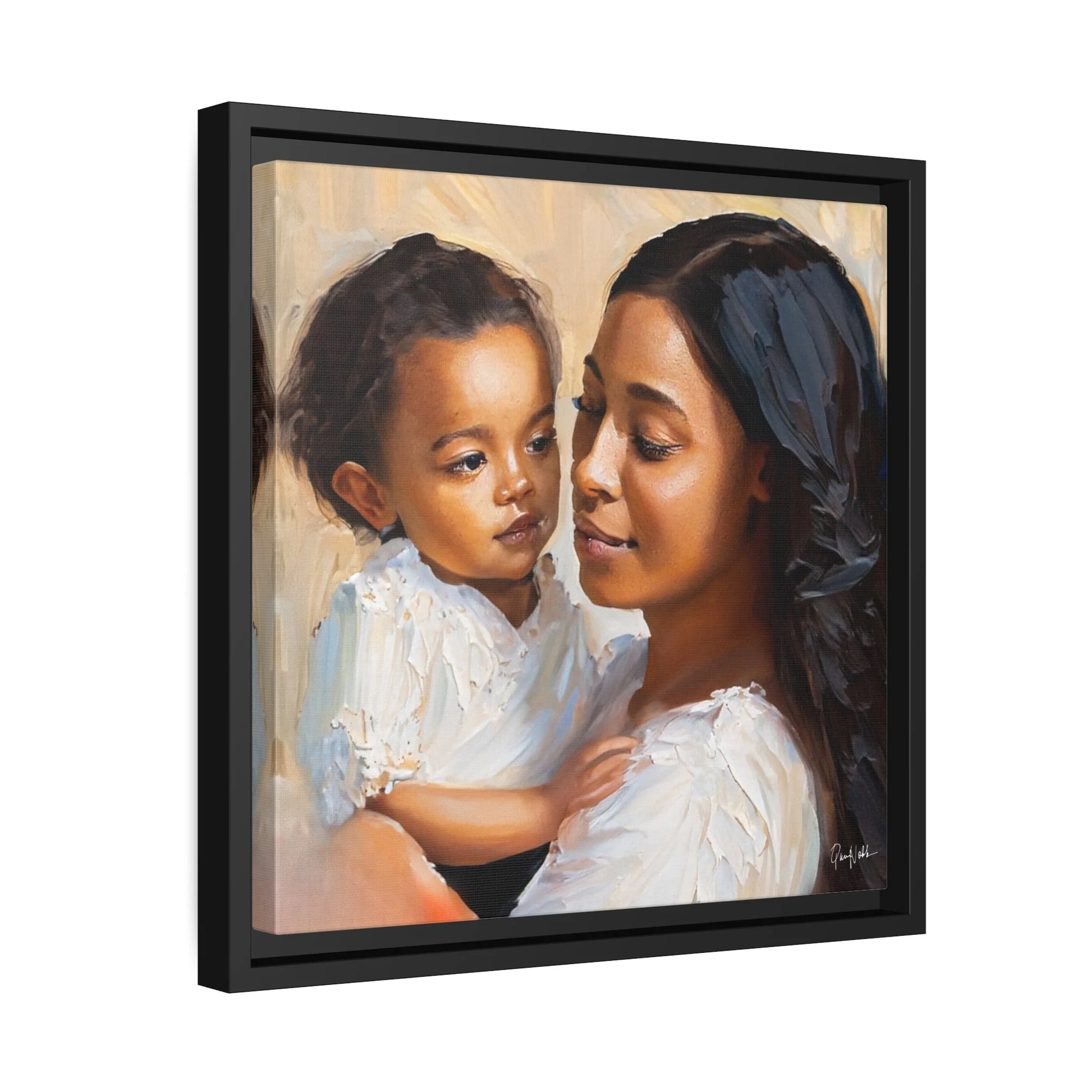 "Exquisite Mother and Child Portrait Canvas Wall Art with Elegant Frame - Queennoble"