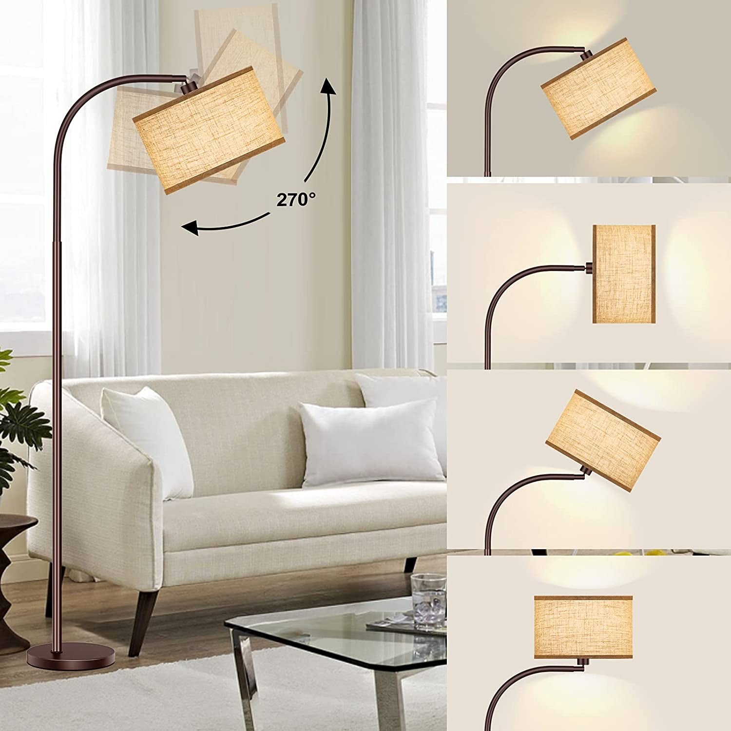 "Modern Adjustable Floor Lamp for Bedroom Study -  Floor Lamp with 2 Lamp Shades (Beige/White), Oil-Rubbed Bronze LED Standing Lamp, Classic Tall Reading Pole Lamp with LED Bulb for Living Room"