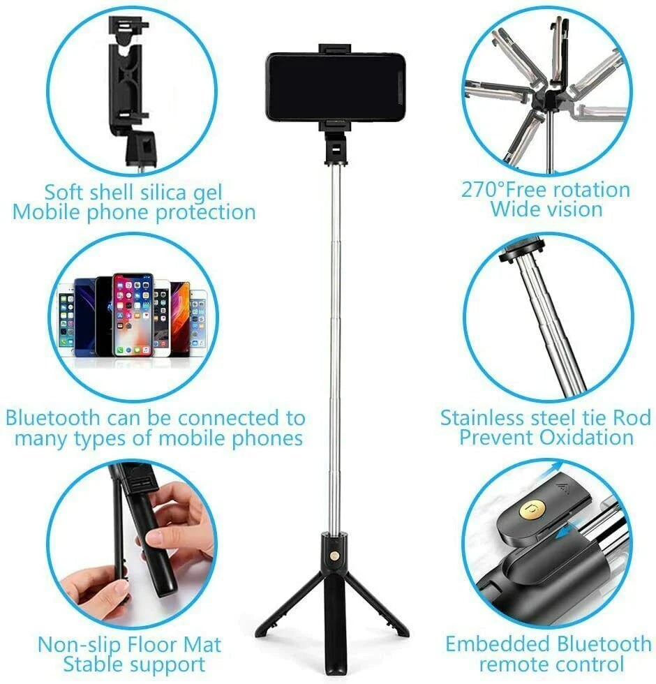 Cell Phone Holder with Selfie Stick, Tripod, and Remote Control