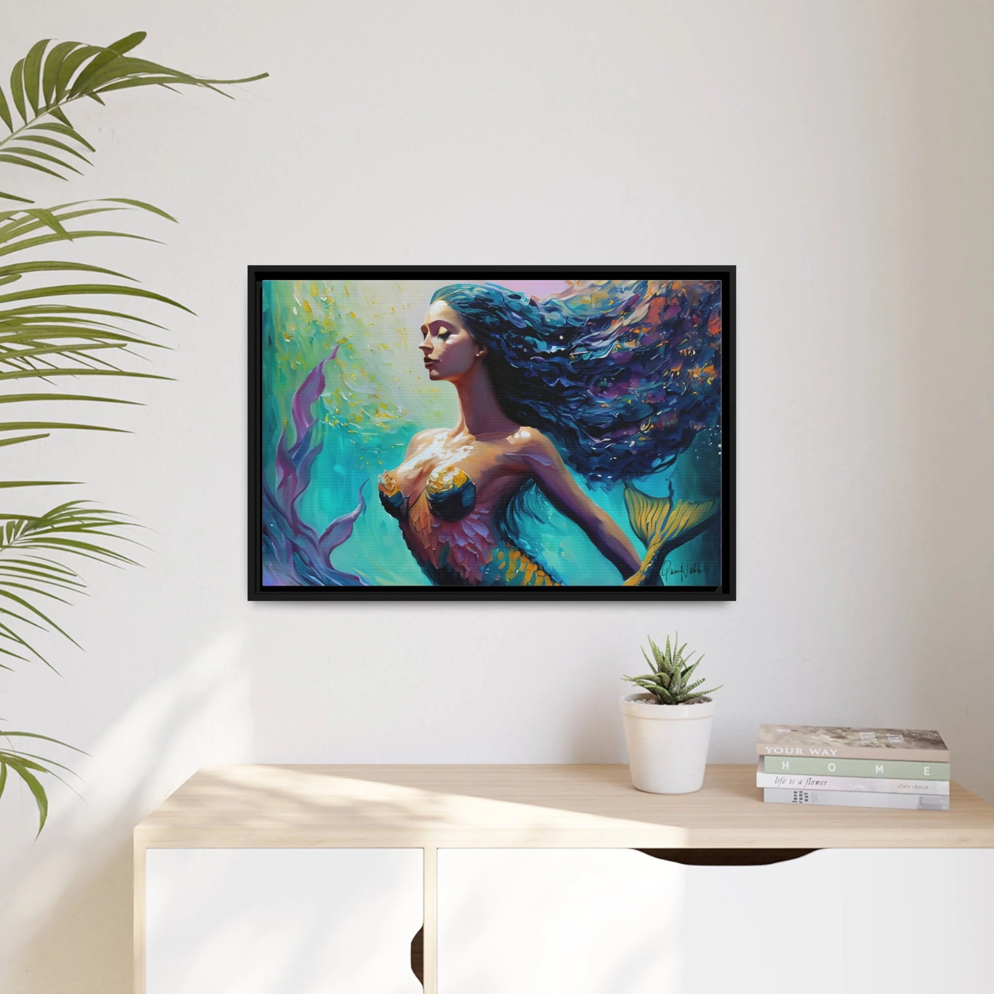 Queennoble Mermaid Canvas Wall Art with Frame