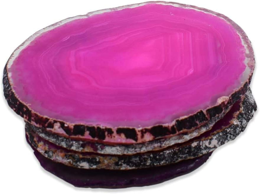 Premium Pink Agate Coasters - Set of 4, Genuine Stone Table Mats for Dining & Drinks Coffee Table & Kitchen Geode Decor Non-Toxic 3.5-4" Diameter
