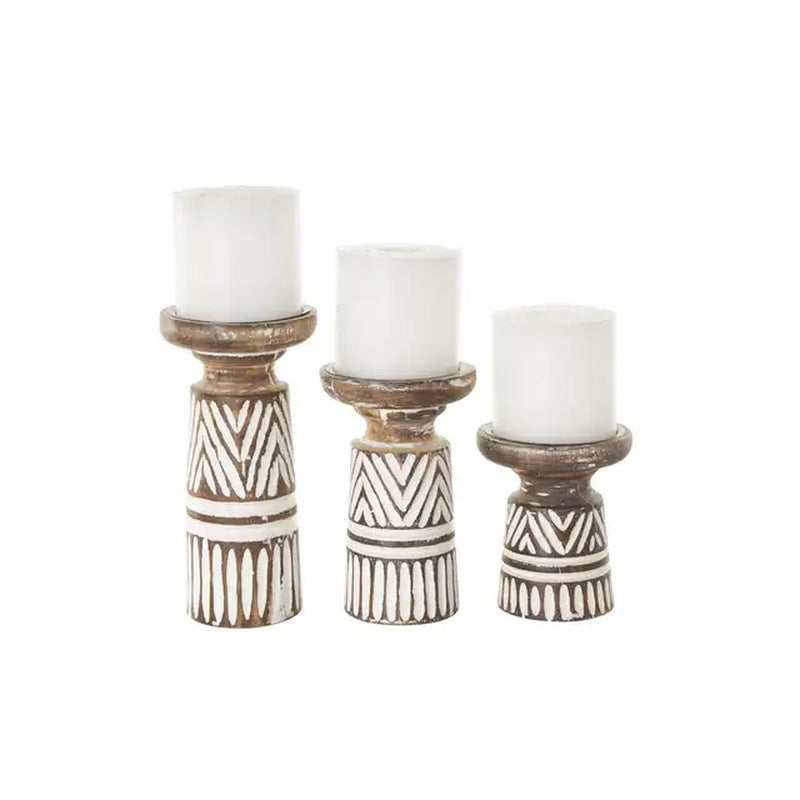 Candle Holders Set of 3 Candle Mango Wood Tribal Pillar Candle Holder Home Decorations Candles & Holders Modern Home Decoration