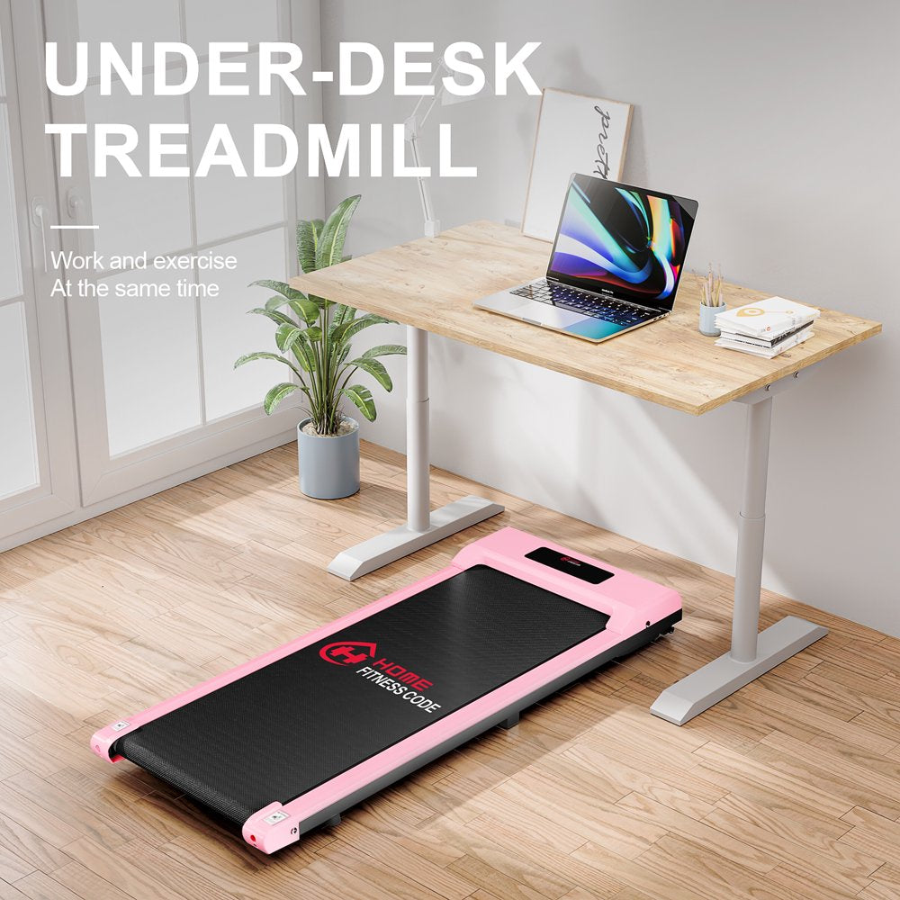 Professional title: "Ultra Slim Under Desk Treadmill for Home/Office - No Assembly Required - Pink"