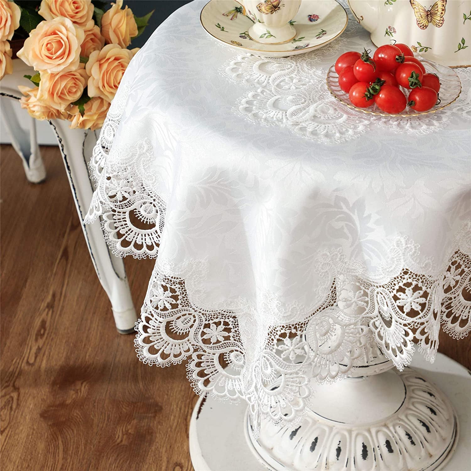Cream White Small Square Lace Tablecloth for Wedding Party Home and Kitchen