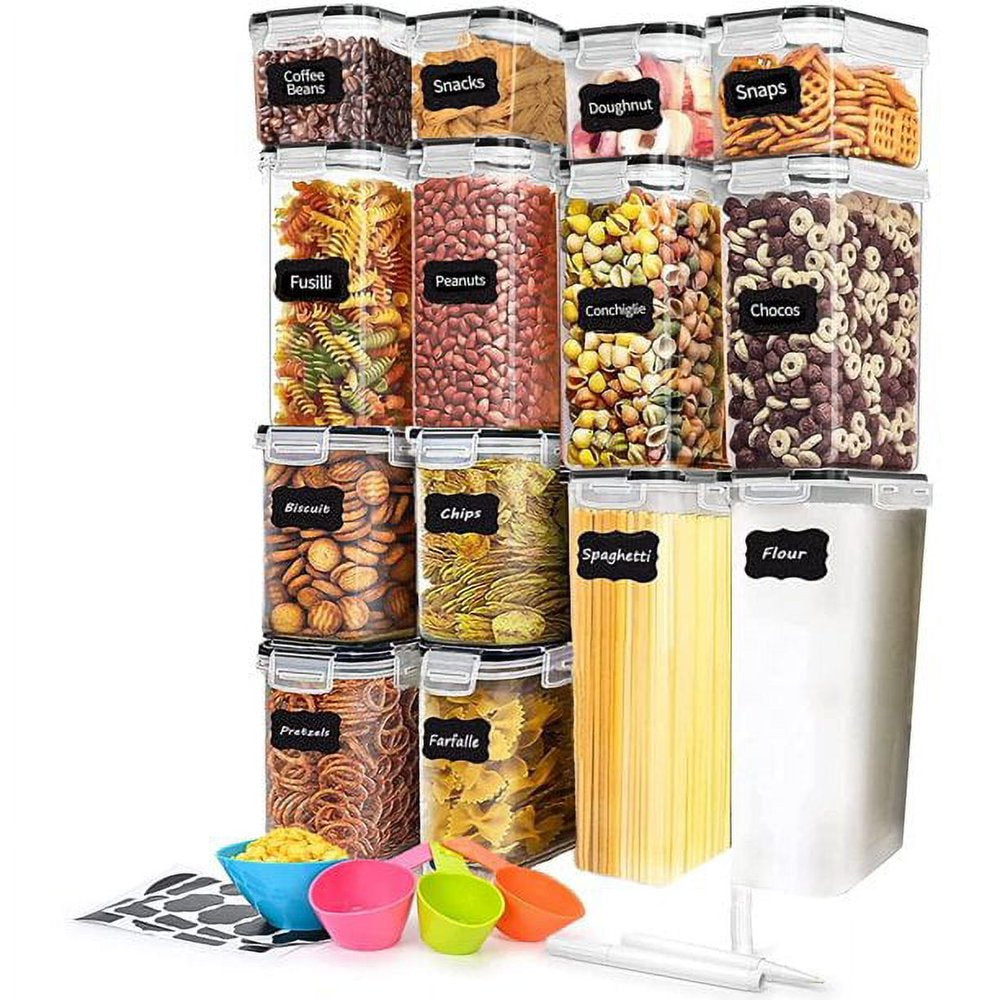 Professional title: " 14-Piece Airtight Kitchen Storage Containers Set with Lids - Ideal for Flour, Cereal, and Transparent Food Storage"