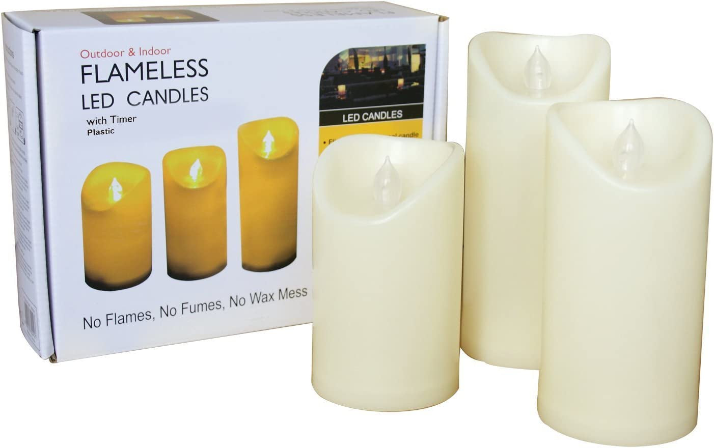 "Waterproof Outdoor Battery Operated Flameless Pillar Candles with Timer - Realistic Flickering LED Lights for Lantern Garden Wedding Christmas Decorations - Pack of 3"