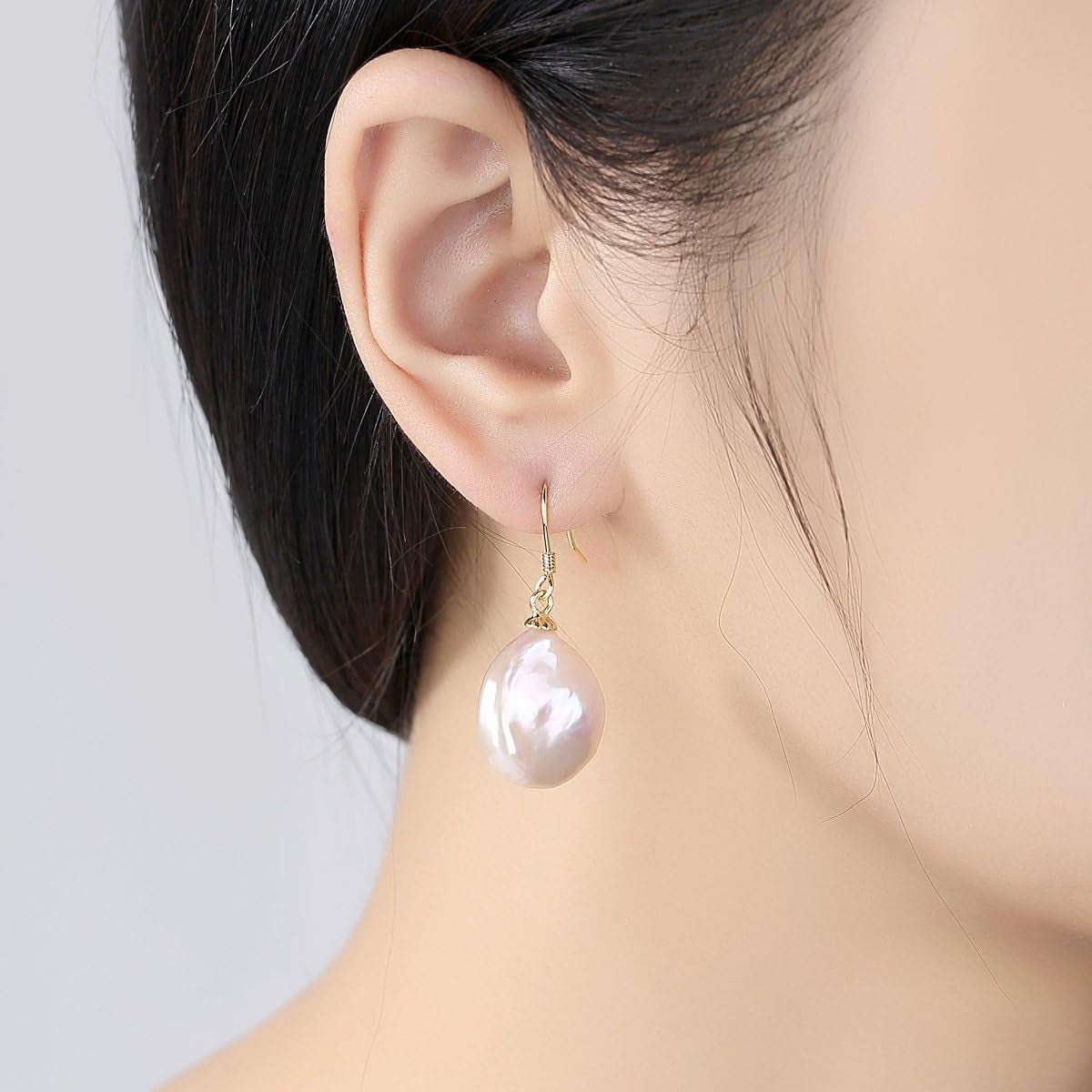 Pearl Earrings - Pearl Drop Earrings Sterling Silver 9-10Mm Real Freshwater Cultured Pearl Dangle Earrings