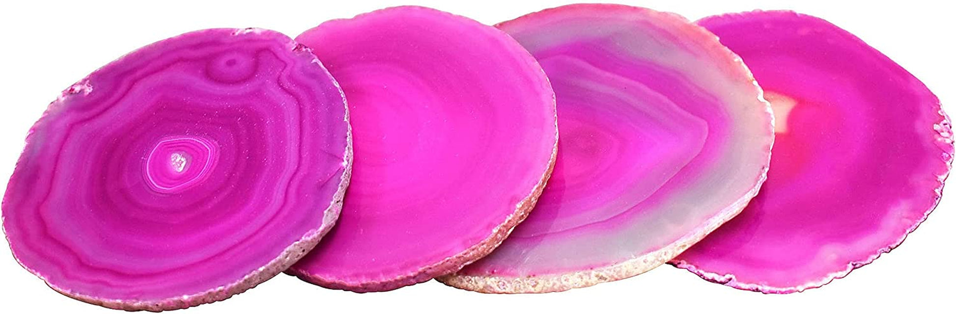 Premium Pink Agate Coasters - Set of 4, Genuine Stone Table Mats for Dining & Drinks Coffee Table & Kitchen Geode Decor Non-Toxic 4.5-5" Diameter