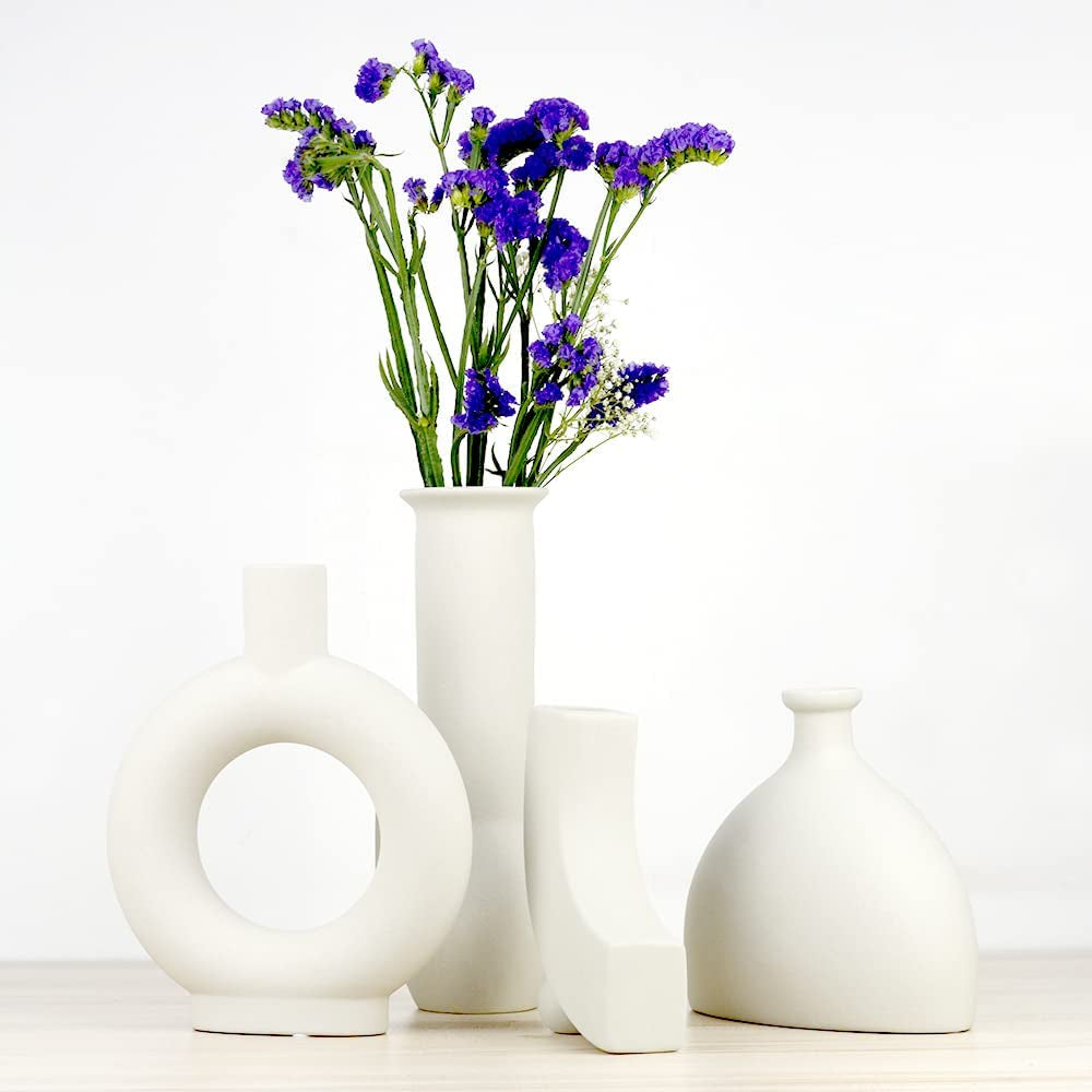 "Contemporary Ceramic Flower Vases - Nordic Minimalism Style, Ideal for Centerpieces, Kitchen, Office, or Living Room Home Decor - Modern Geometric Decorative Abstraction Vases"
