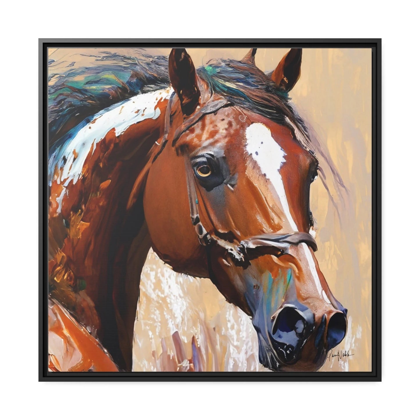 Equine Elegance: Brown Horse Portrait Canvas Wall Art by Queennoble
