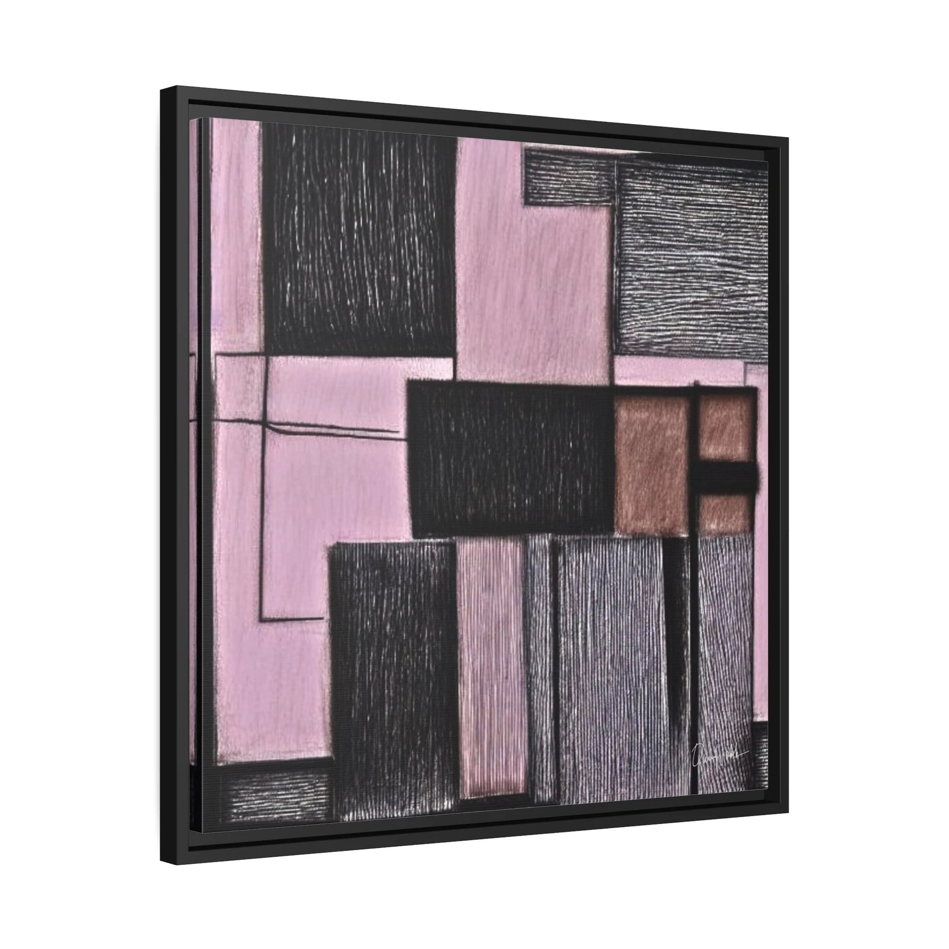 "Queennoble Pink Geometric Canvas Wall Art with Matte and Frame"