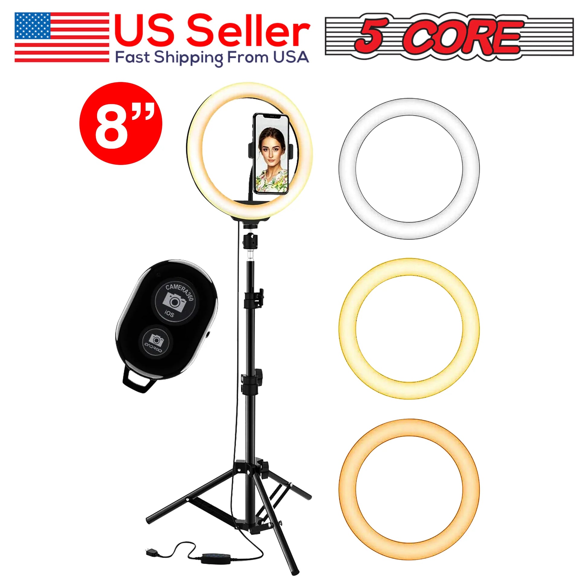 8 Inch Ring Light with Tripod Phone Stand
