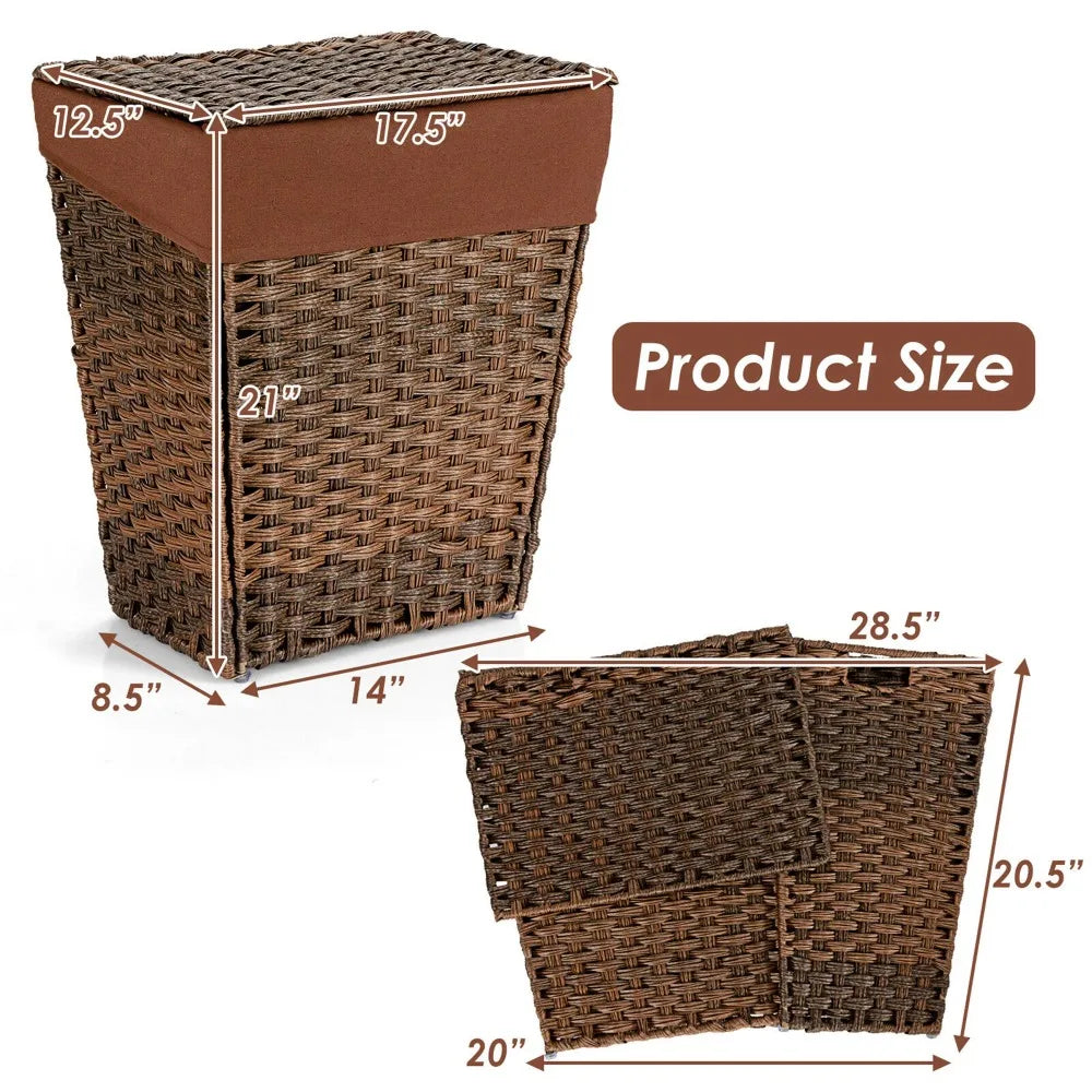Laundry Hampers Handwoven Water-Proof Rattan with Removable Liner Lid Handles