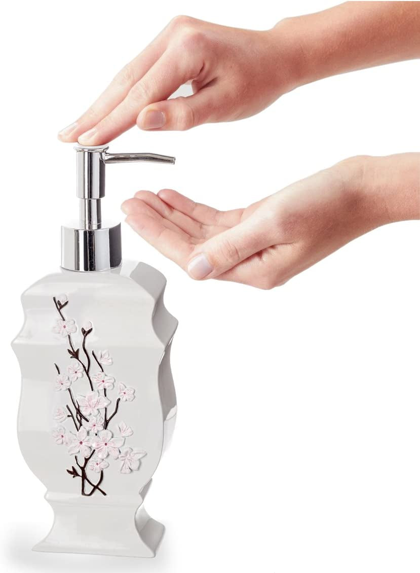 Modern Vanda Style Design White Soap Dispenser for Bathroom Countertop - Durable Pump Hand Lotion Dispenser for Liquid Soap by