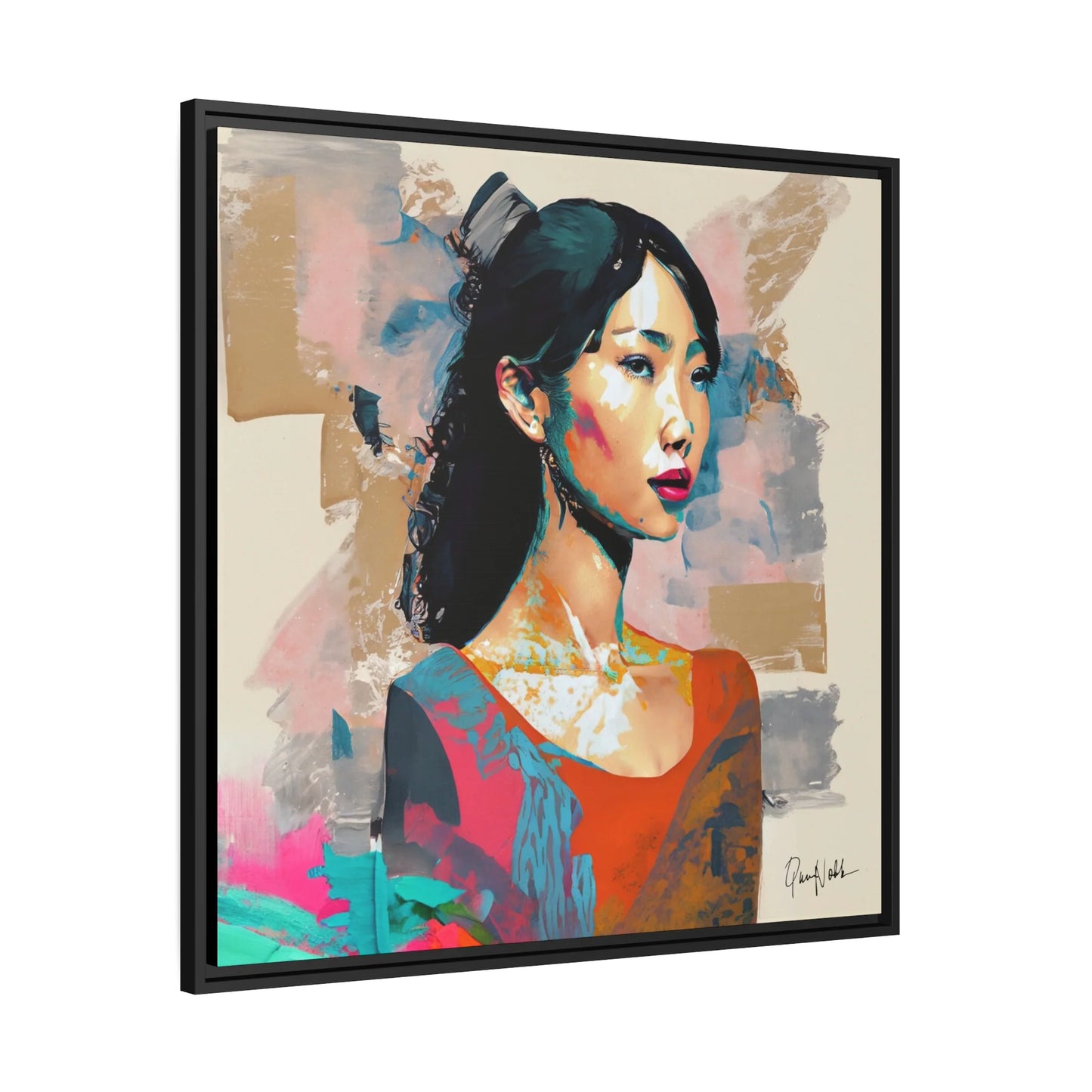 "Exquisite Framed Canvas Wall Art: Captivating Portrait of an Asian Lady"