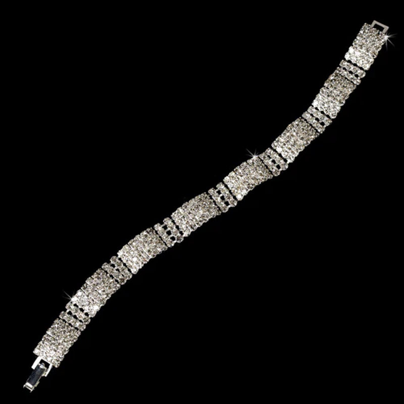 Bridal Jewelry Bracelet 4 Row Links Crystal Rhinestone
