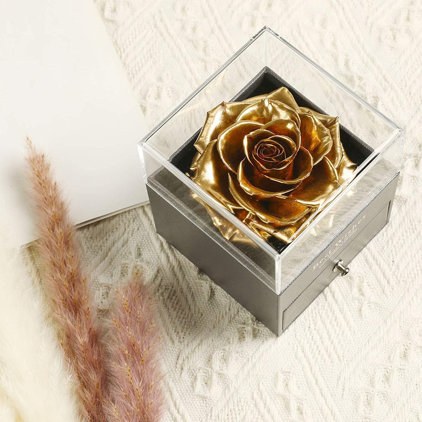 Preserved Real Rose Drawer with Heart Necklace