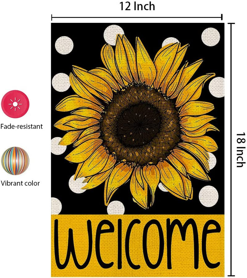 Summer Garden Flag Sunflower 12X18 Inch Small Double Sided for outside Black Polka Dots Welcome Yard Flag