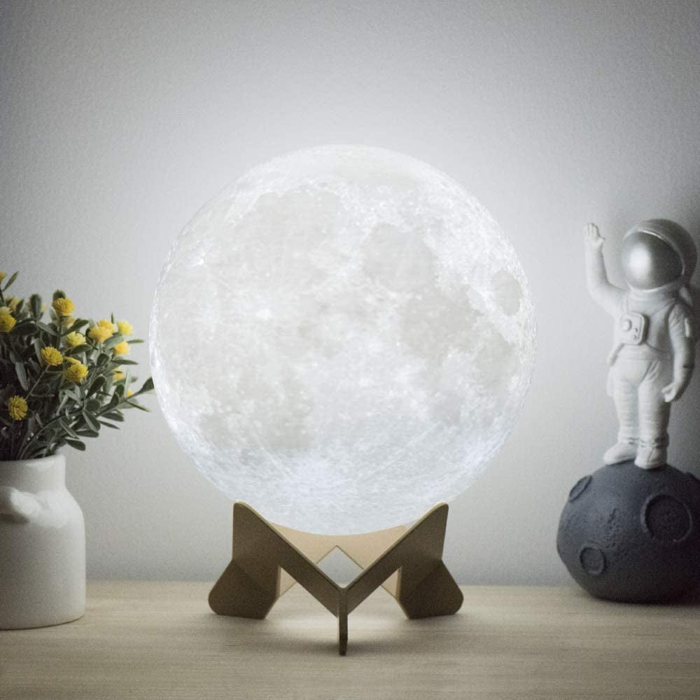 Moon Lamp Moon Night Light 3D Printing Lunar Lamp Large 7.1In 3 Colors for Kids Gift for Women USB Rechargeable Touch Contral Brightness Yellow Warm and Cool White
