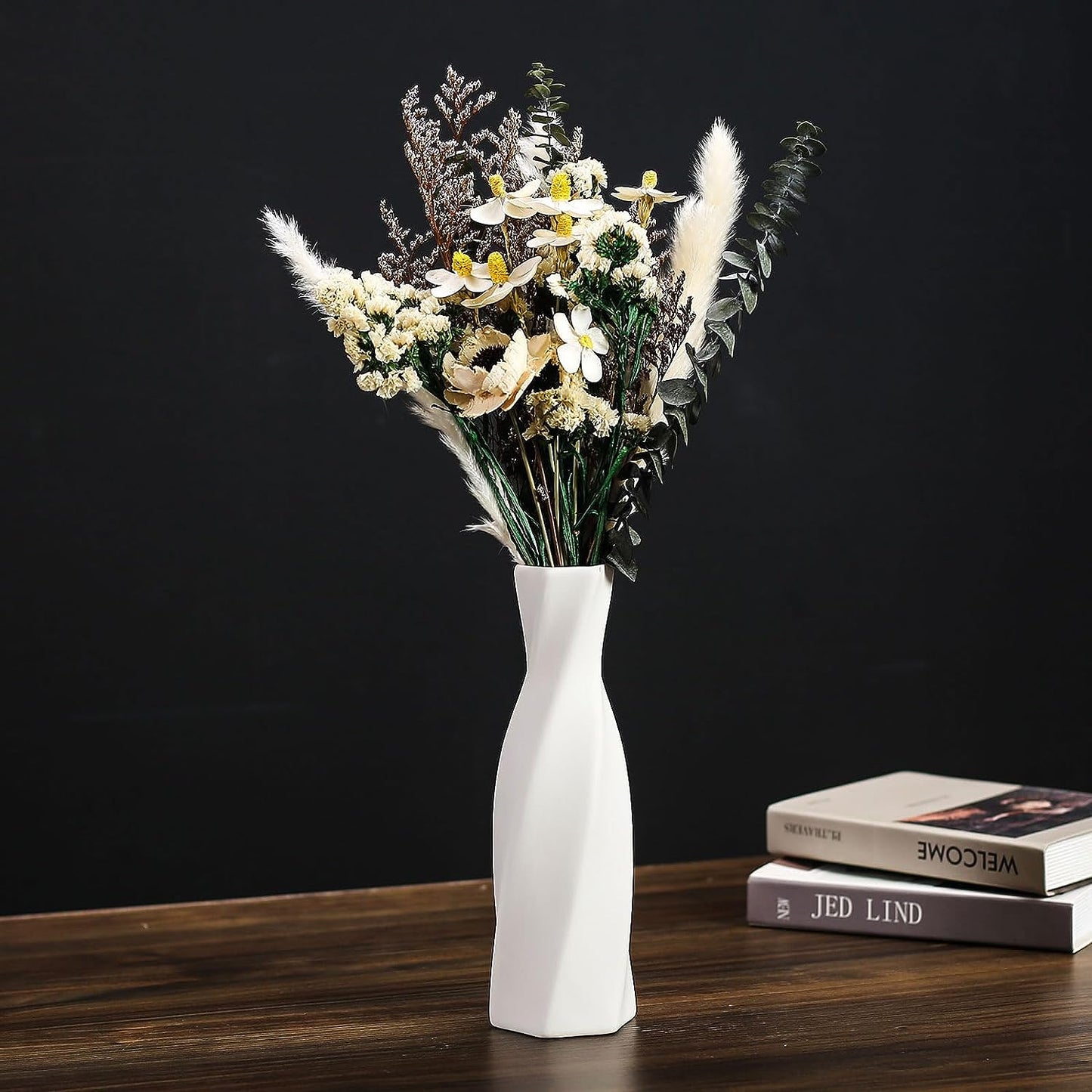 Ceramic Vase - Flowers Vase Modern Home Decor, White Geometric Decorative Vases for Living Room, Dried Flower Vase, Mantel, Table Decoration