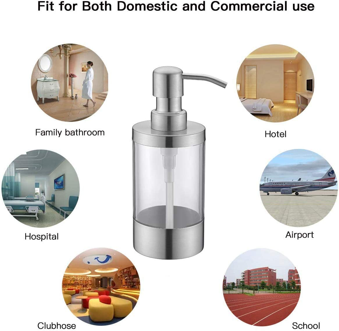 Brushed Nickel Countertop Soap Dispenser with Stainless Steel Pump - 250ml