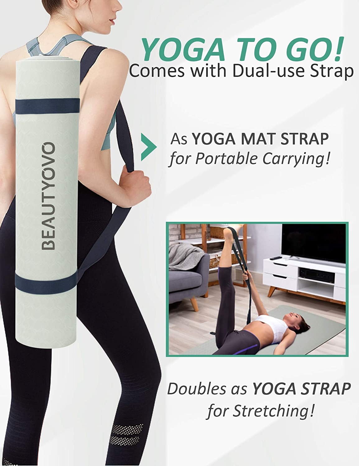 Professional TPE| PVC Yoga Mat with Strap, Extra Thick and Double-Sided Non Slip, Ideal for Women and Men, Suitable for Yoga, Pilates, and Floor Exercises