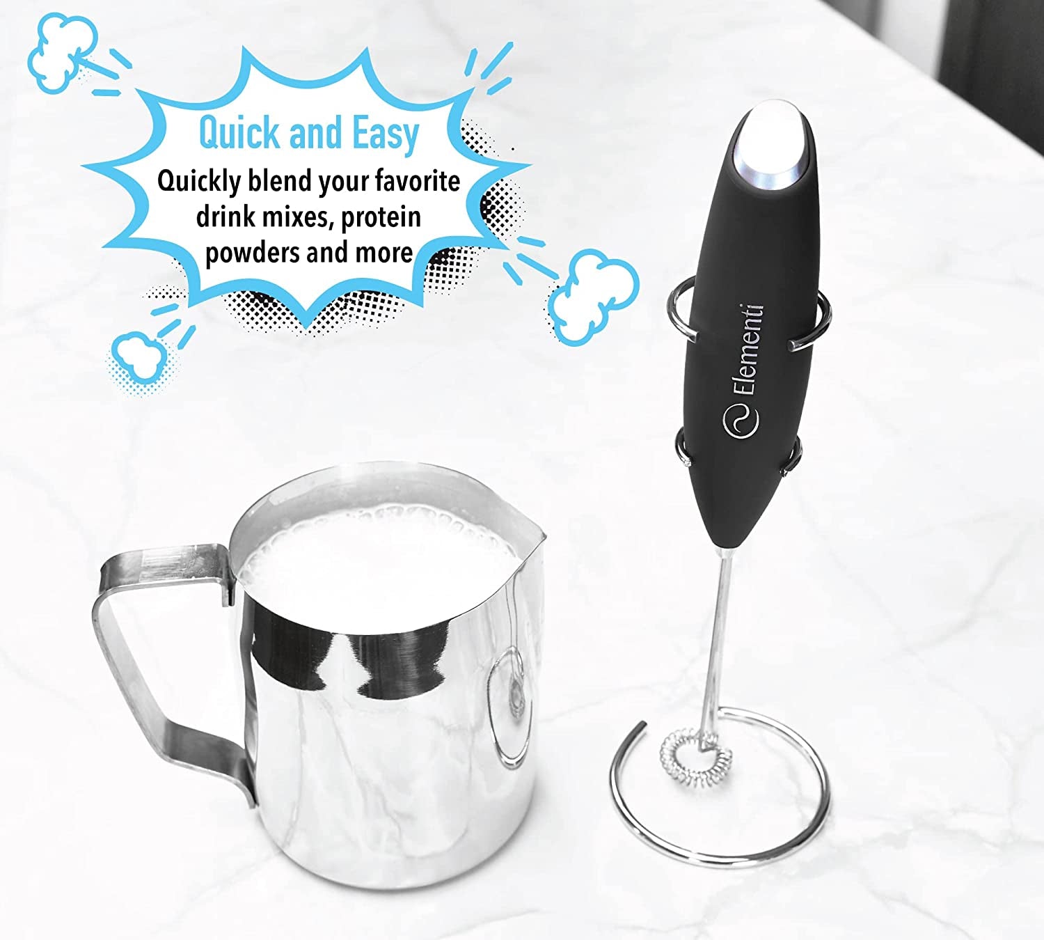 Professional Product Title: " Milk Frother Wand & Matcha Mixer - Mini Electric Whisk for Coffee and Milk Frothing - Handheld Frother for Coffee and Matcha - Electric Stirrers for Perfectly Blended Beverages (Black)"
