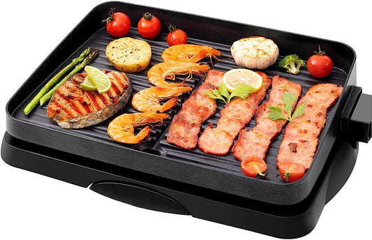 Professional Title: "1500W Electric Korean BBQ Grill with Nonstick Griddle, Removable Plate, and Smart 5-Heat Temp Controller - Fast Heating, Family Size Mini 14 Inch Tabletop Grill - PFOA-Free, Black"