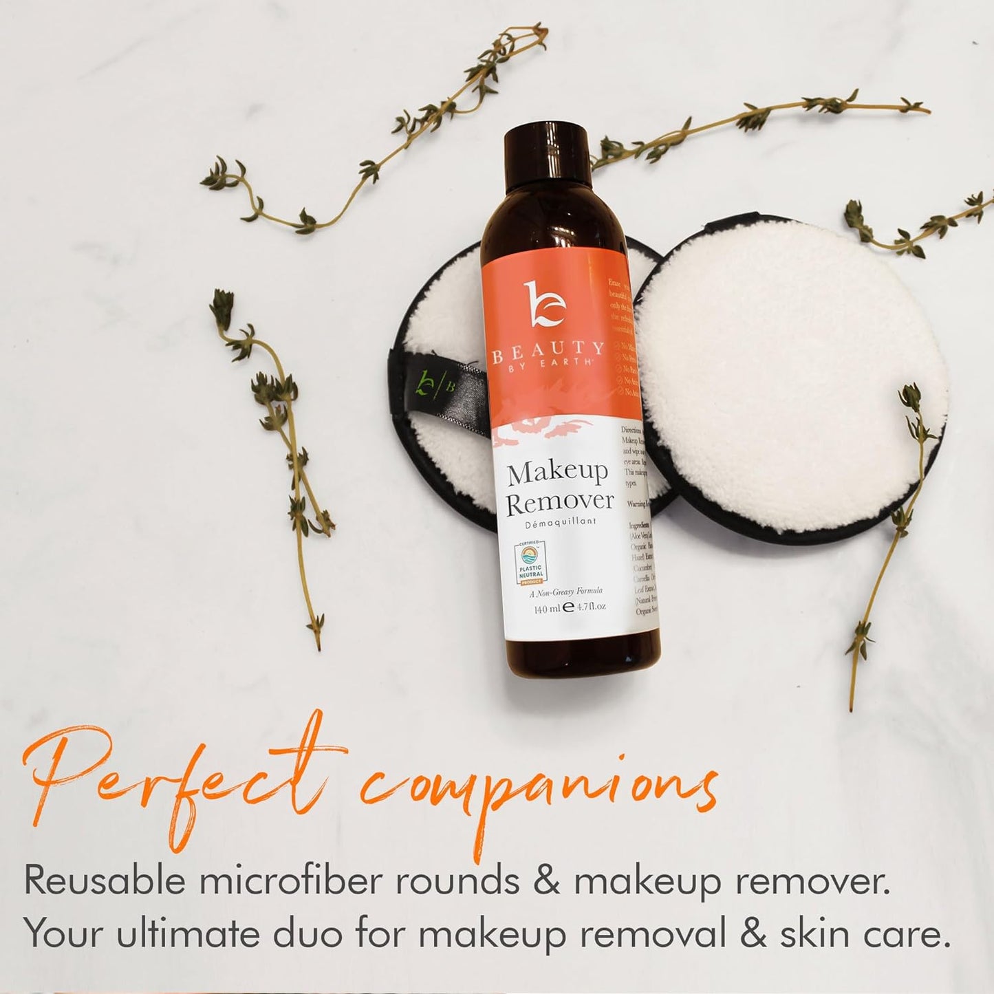 Makeup Remover - USA Made with Natural & Organic Ingredients Face and Eye Make up Remover, Use with Wipes or Cotton Pads, Gentle Non-Greasy Makeup Remover for Dry, Oily and Sensitive Skin Types