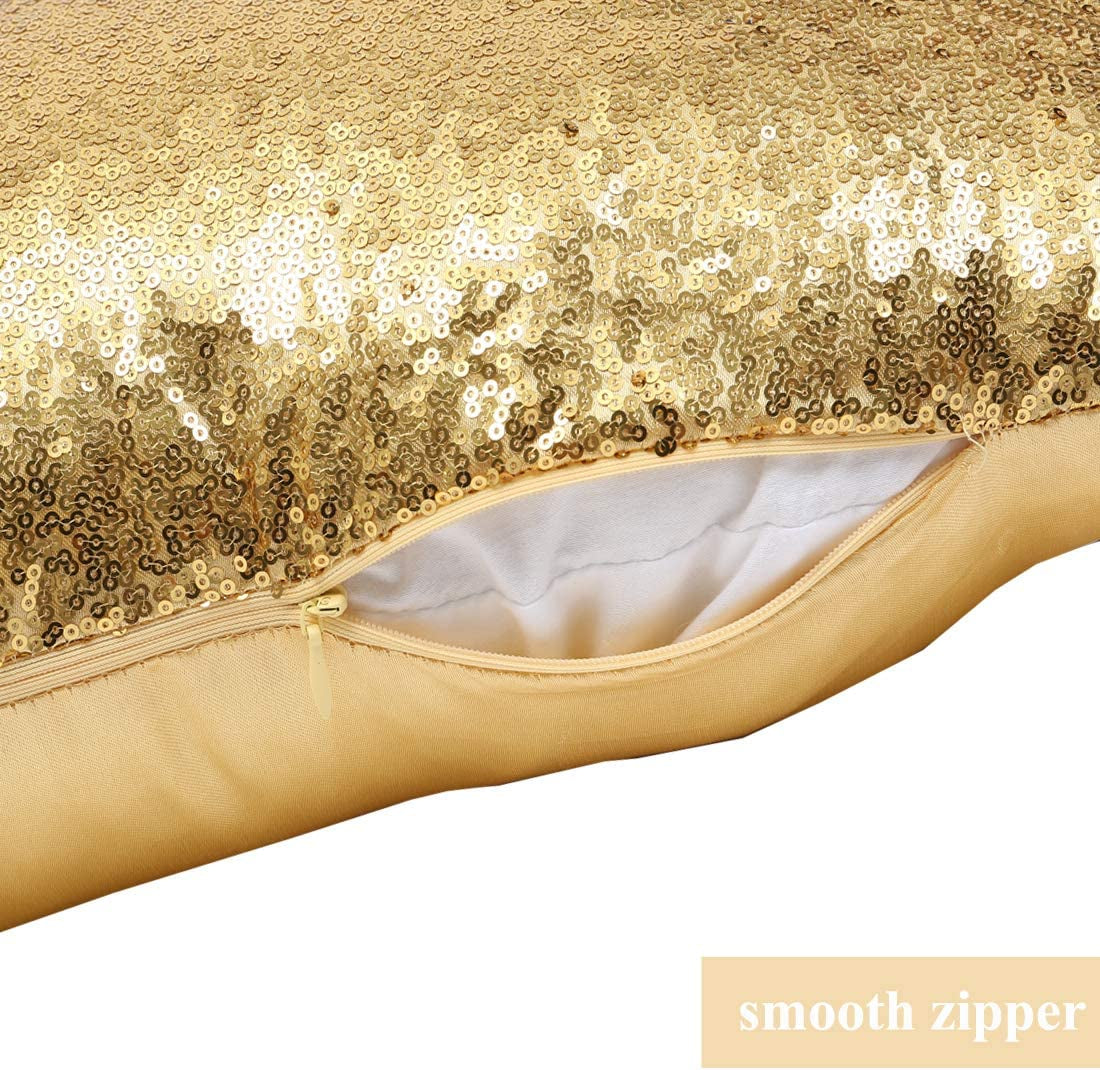 Set of 2 Sequin Decorative Pillow Cover Gold Throw Pillow Covers for Couch Sofa Throw Pillows 18 X 18 Inches