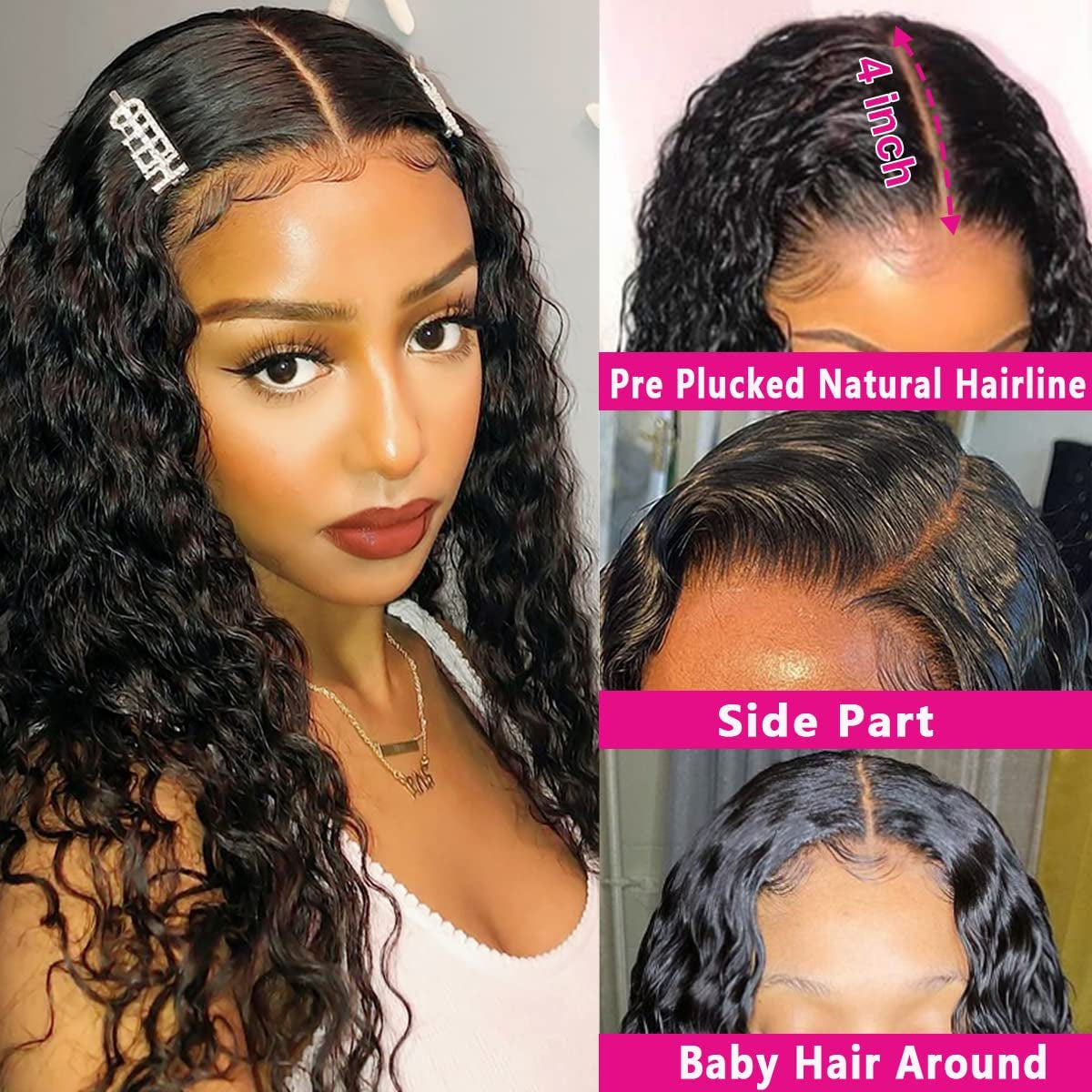 Professional Title: "Premium HD Transparent Lace Front Human Hair Wig - 4X4 Deep Wave Brazilian Virgin Hair, 180% Density, Lace Closure, Natural Color - Ideal for Black Women (18 Inch, Deep Wave)"