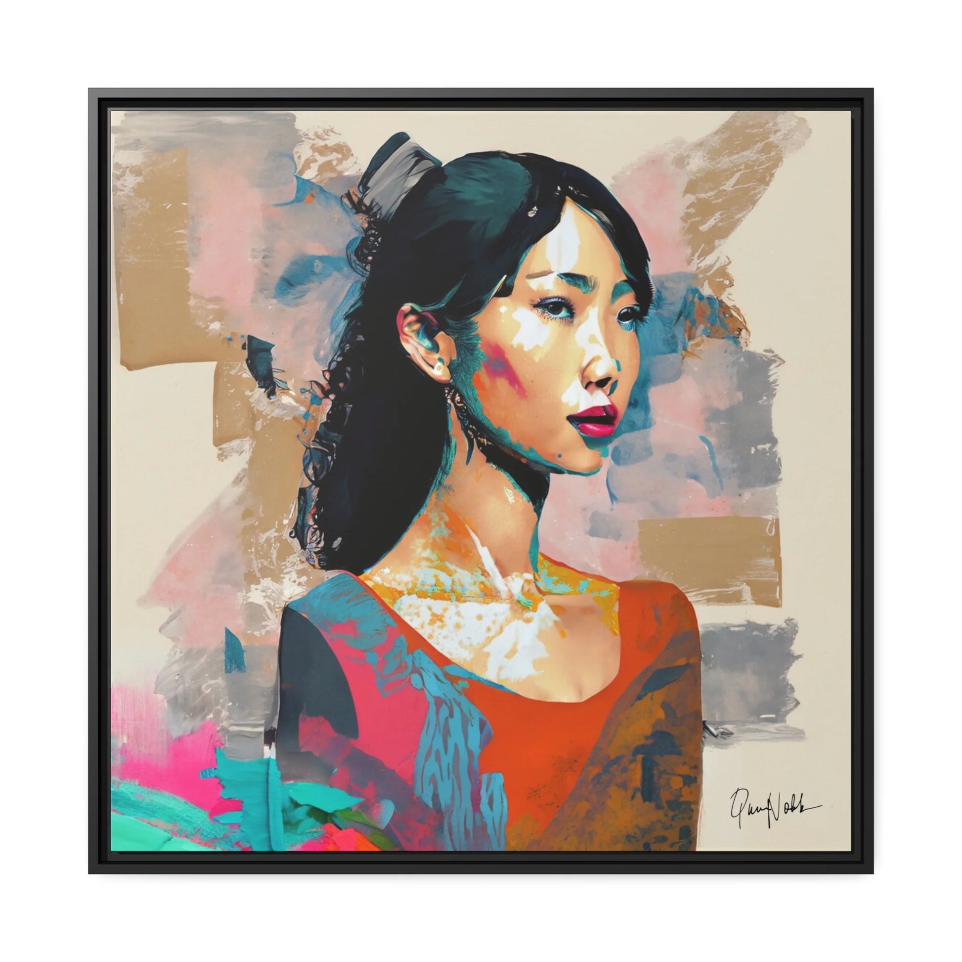 "Exquisite Framed Canvas Wall Art: Captivating Portrait of an Asian Lady"