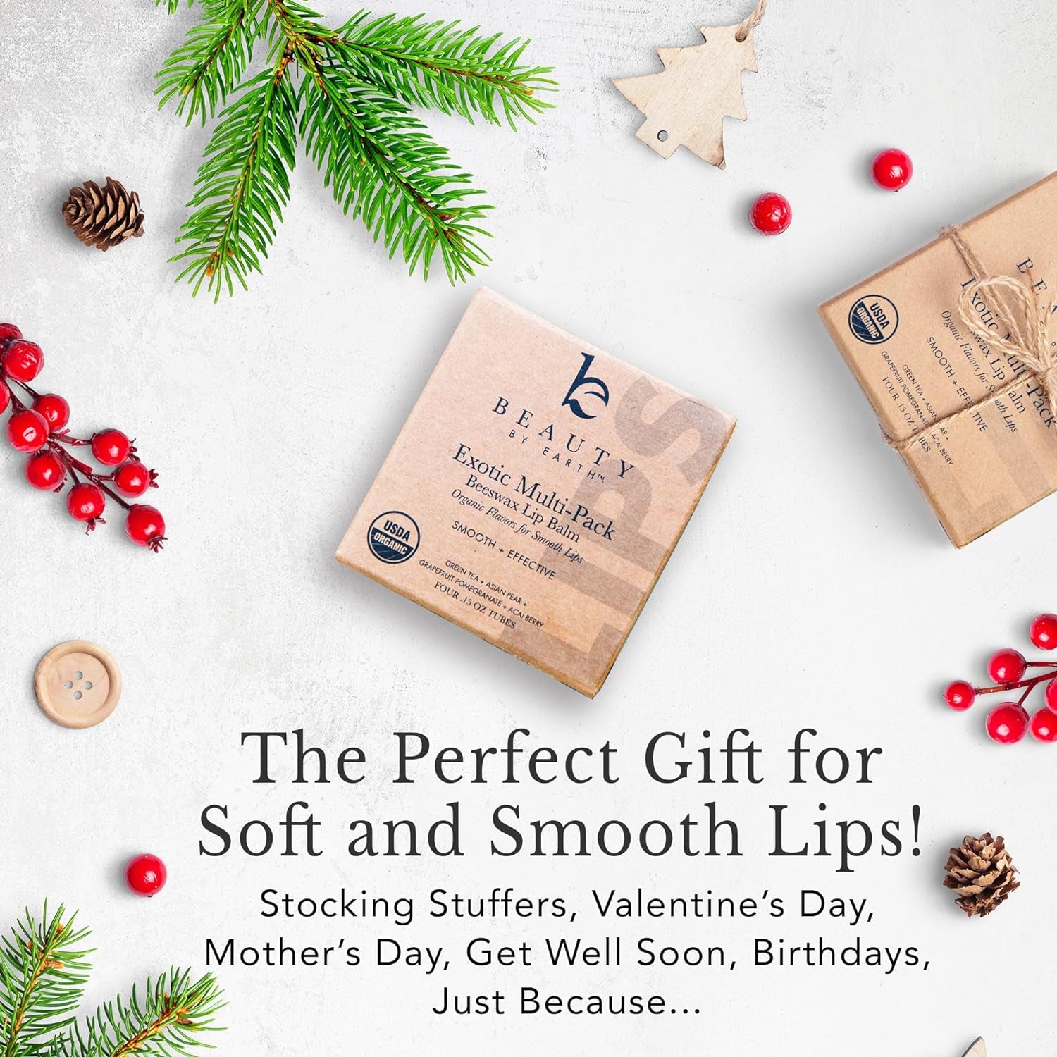 Organic Lip Balm Multi Flavor - 4 Pack Organic Gifts for Women, All Natural Lip Balm Holiday Gift Set, Mini Stocking Stuffers, Lip Balm Hydrating Beauty Gifts, Lip Moisturizer, Chapstick, Lip Care
