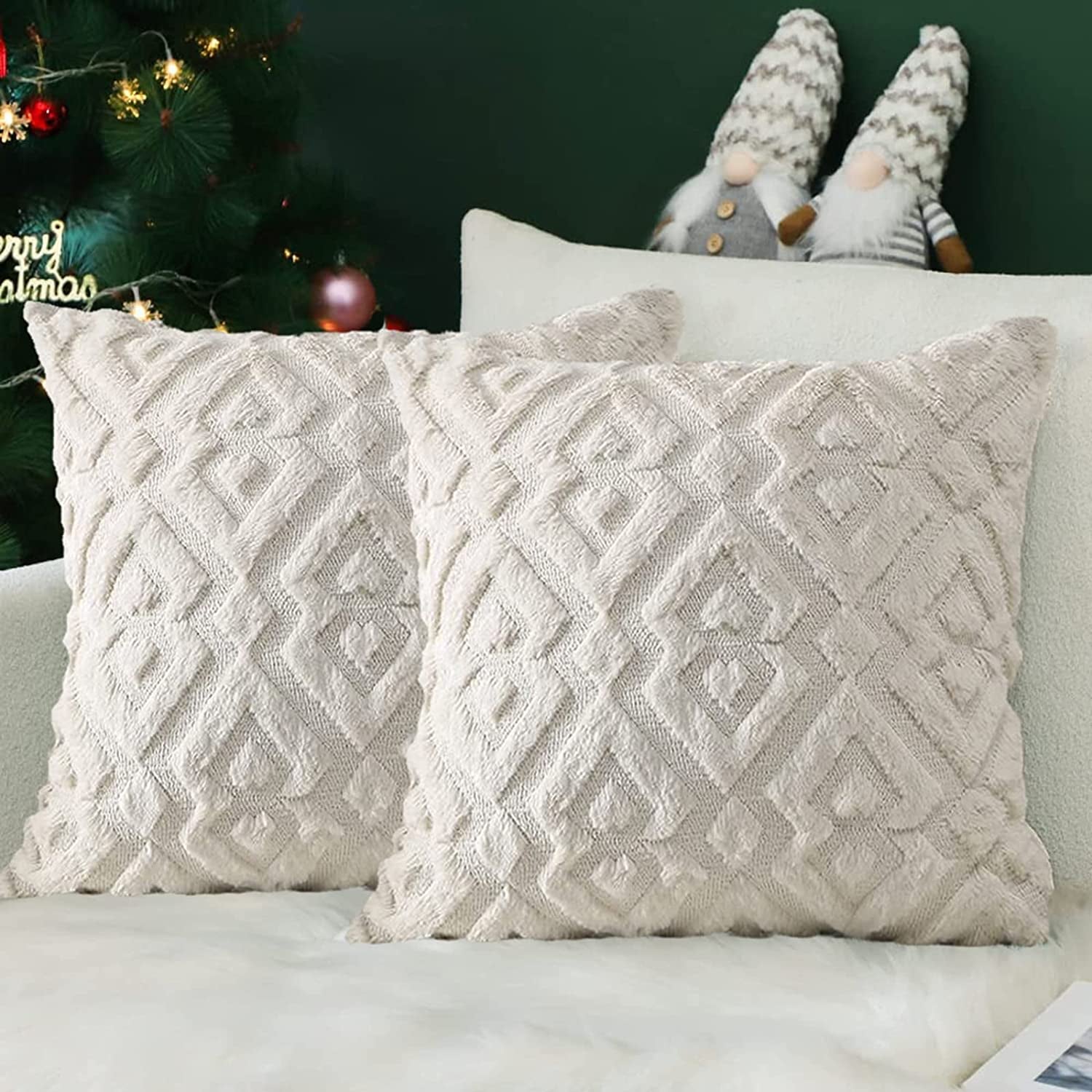 "Fluffy Clouds of Comfort: Double Trouble Softie Pillow Covers - The Ultimate Snuggle Buddies for your Sofa, Bed, or even your Car! (Color: Yawn-inducing Beige)"