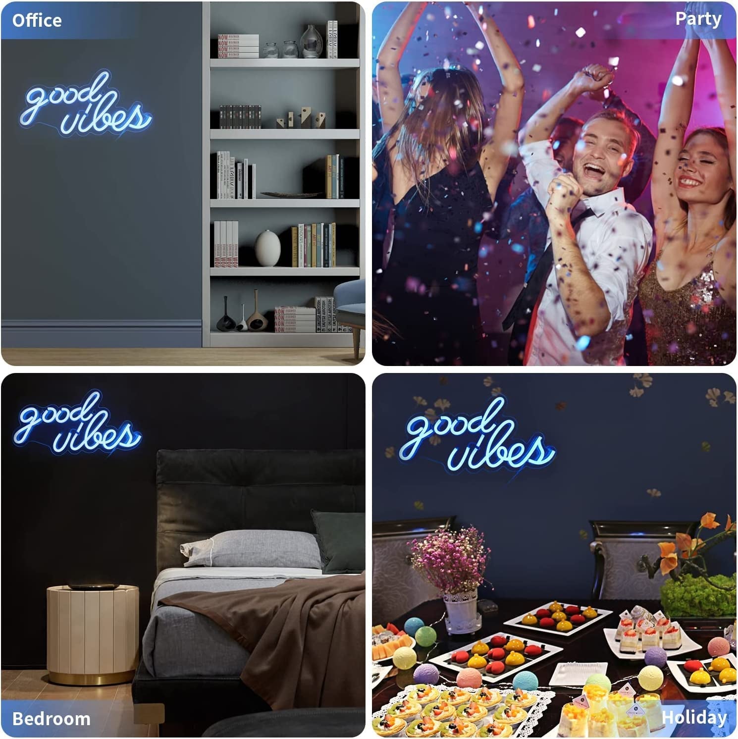 Good Vibes Neon Sign for Bedroom Wall Decor Powered by USB Neon Light, Ice Blue Color,16.1"X8.3"X0.6"