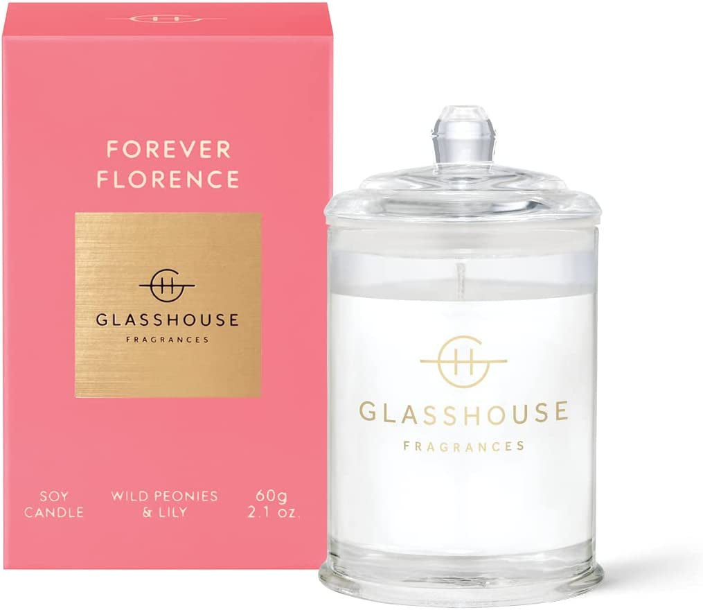 Forever Florence Candle, Triple Scented Natural Soy Wax Blend & Glass Jar, 20 Hour Burn Time, Wild Peonies & Lily, 2.1 Oz (60G)